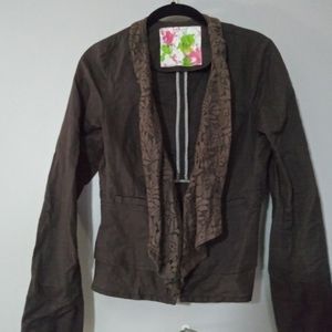 Free People Blazer Size 0 brown Cotton Linen replum blazer lace